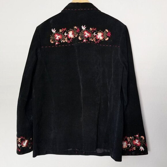 Bernardo Women's XL Suede Genuine Leather Floral Embroidered Jacket Coat Black - Picture 3 of 16